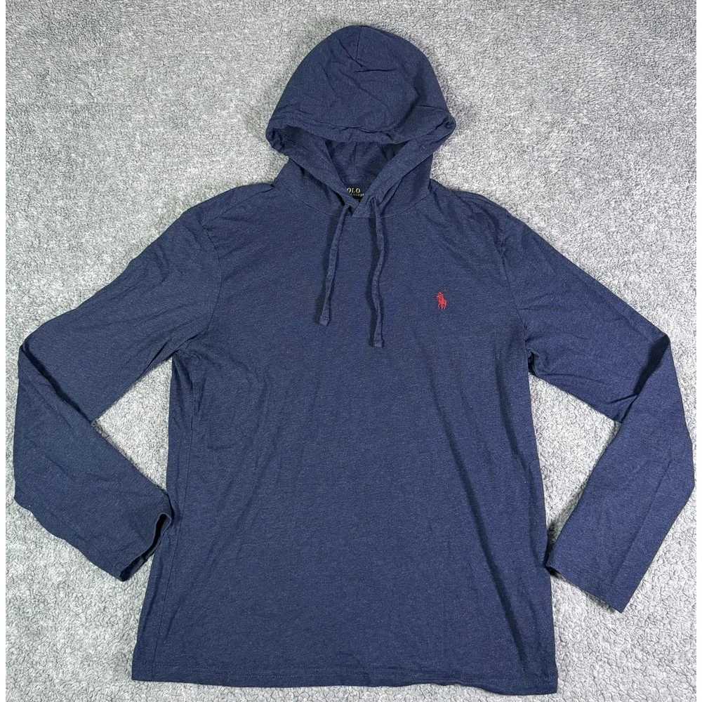 Polo Ralph Lauren Hoodie Men's Small Blue Lightweight Jersey Pony Hooded Shirt